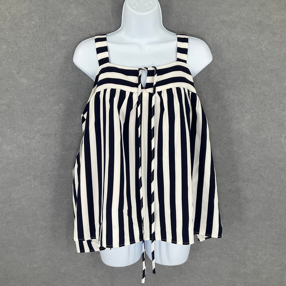 Savanna Jane Top Womens Sz L Stripe Sleeveless Tie Neck Nautical Flowy Bohemian
